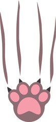 Cartoon illustration of a cat paw print with claws extended leaving visible scratch marks