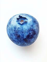 A blueberry is shown in its entirety, with the stem