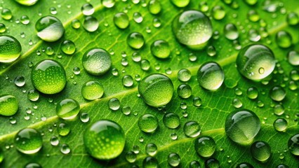 Water drops on a vibrant green leaf, raindrops, nature, leaf, green, dew, freshness, close-up, macro,foliage, texture, plant