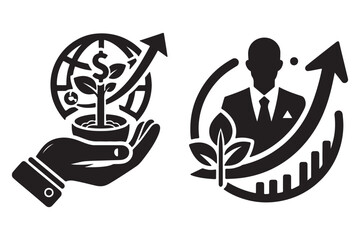 Business growth chart  silhouette vector illustrations