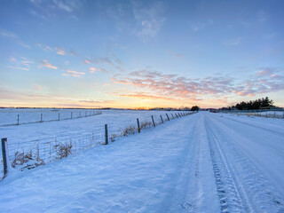 sunset in the snow
