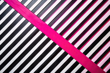 Fototapeta premium Vibrant pink and black diagonal stripes overlap on a crisp white background, creating a modern, abstract, and visually striking composition perfect for design and creative projects.
