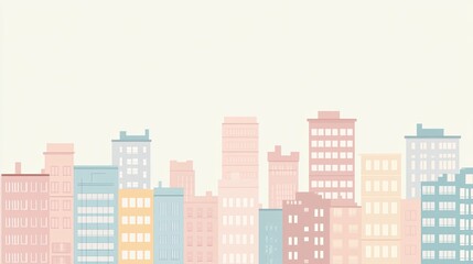 Pastel-Colored Cityscape with Tall Buildings and White Windows