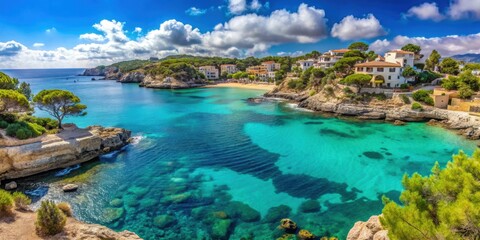 Obraz premium Seaside panorama of Cala Ratjada, Mallorca, Spain , Beach, coastline, Mediterranean Sea