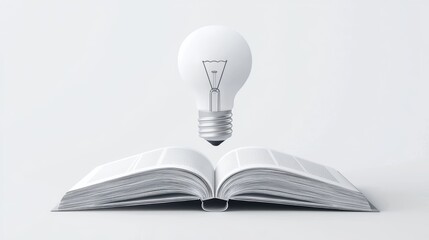 Floating Light Bulb Above Open Book Representing Knowledge, Creativity, and Innovation in Minimalistic Style