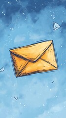 Doodle Illustration of Floating Envelope with Minimal Design