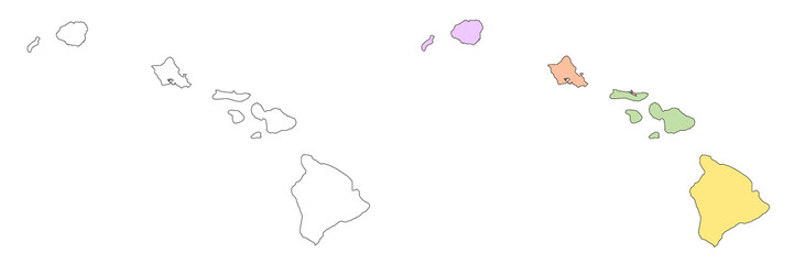 Hawaii administrative map, Hawaii outline and counties state map set - illustration version