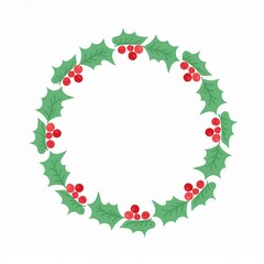 chirstmas round frame holy leaves and berries isolated on white