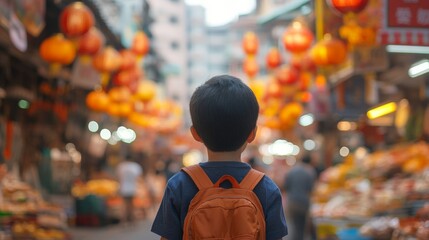A family adventure through a vibrant Asian city, exploring bustling markets, trying new foods, and taking in the colorful sights.
