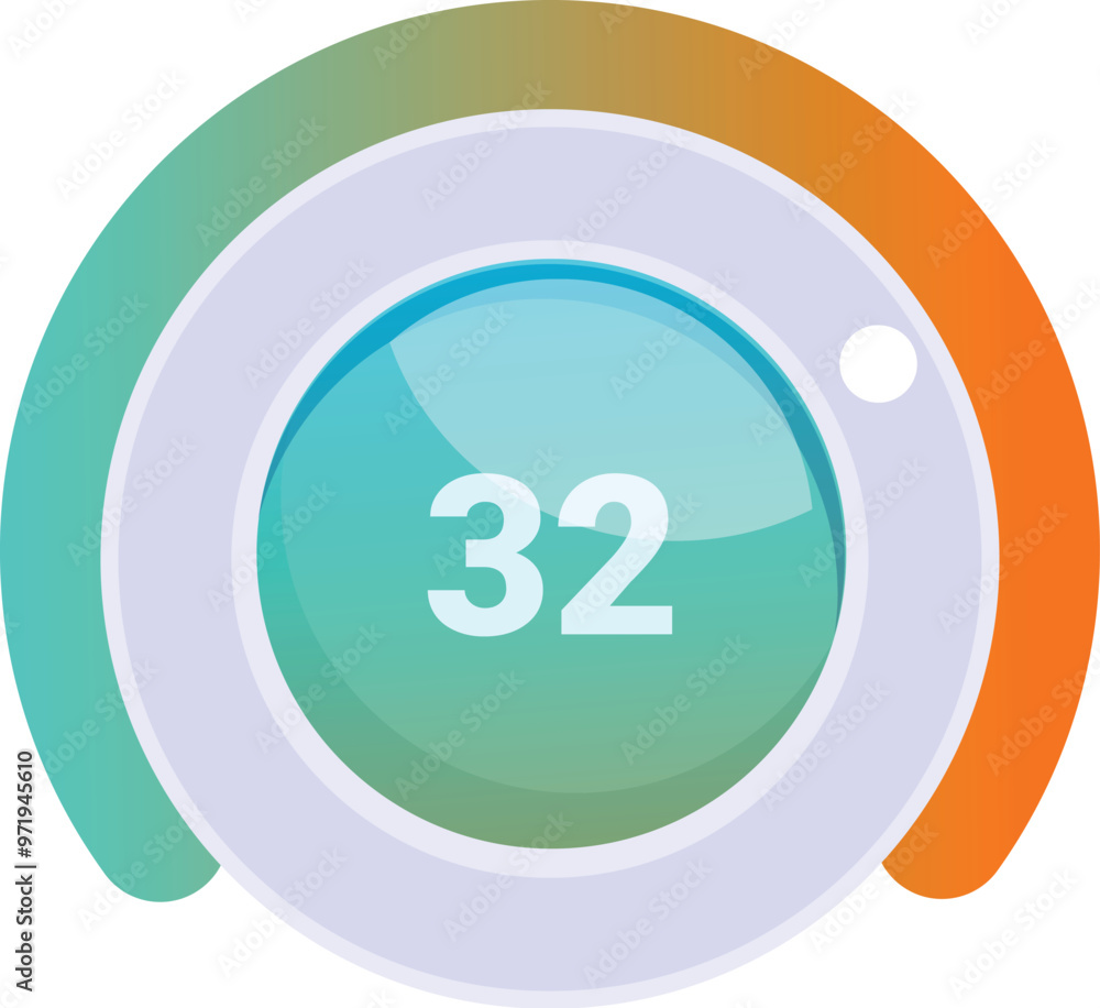 Poster round thermostat is showing the temperature increasing with its orange bar and numbers