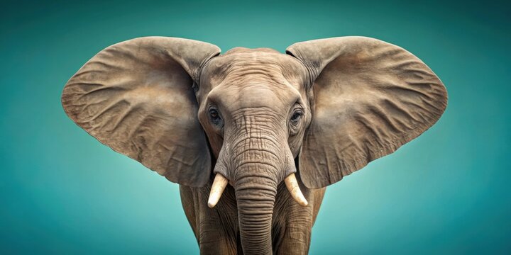 Elephant's large, flappy ears against a pastel teal background, elephant, ears, large, flappy, animal, wildlife, mammal