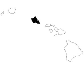 Map of Honolulu County in Hawaii state on white background. single County map highlighted by black color on Hawaii map. UNITED STATES, US