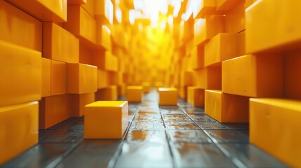 Yellow Geometric Cubes - Abstract 3D Render Background for Modern Motion Design and Animation 