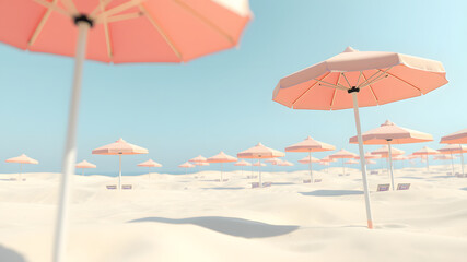 Pastel Beach Umbrellas and Sand Dunes