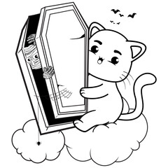 Halloween coloring page with cat for kids