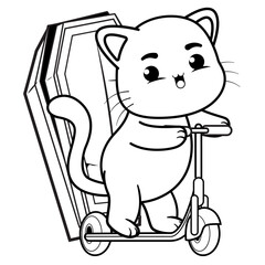 Halloween coloring page with cat for kids