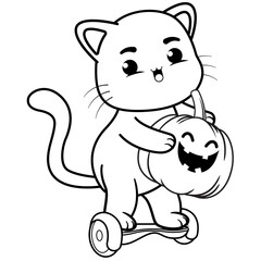 Fototapeta premium Halloween coloring page with cat for kids