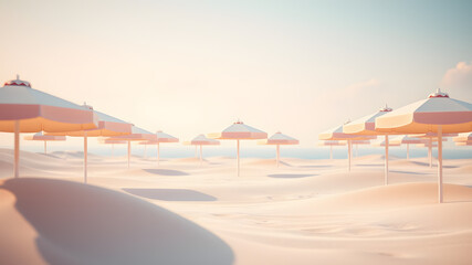 Obraz premium Pastel Beach Umbrellas and Sand Dunes