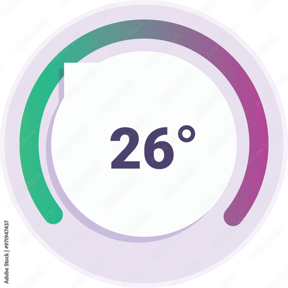 Poster colorful circular progress bar indicating a temperature of 26 degrees, ideal for visualizing comfort