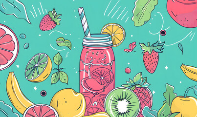fruits and vegetable herbal concept  for background or 2d illustrator cartoon.