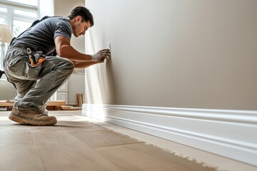 A man is painting a wall