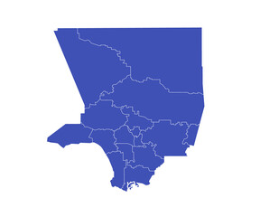 Colored Los Angeles County administrative map. regions map of Los Angeles, blank Map, empty map of Los Angeles
