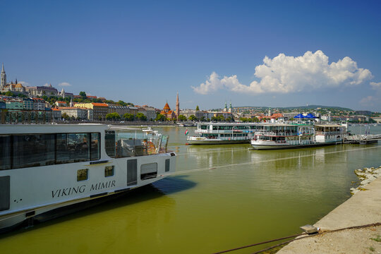 budapest, hungary , 08 08 2024 : Viking Mimir ,restaurant and cruise boat on the Danube river