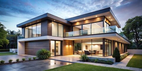 Fototapeta premium Modern house with sleek design and large windows, modern, house, render, architecture, contemporary, home, exterior