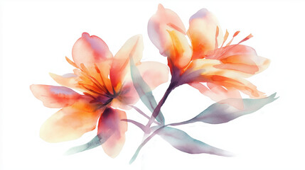 Obraz premium A beautiful watercolor illustration of delicate floral blossoms in soft orange and pink hues, perfect for decor and design projects.