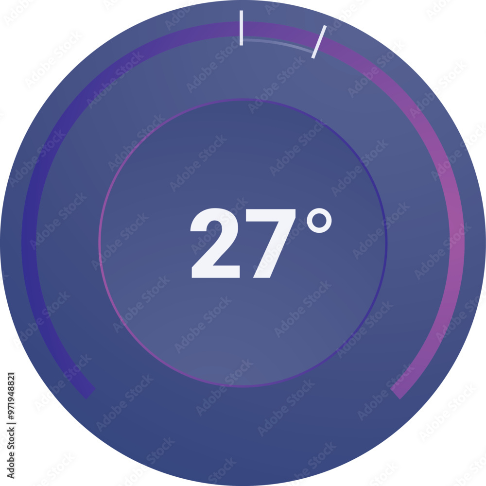 Aufkleber round thermostat with a blue background and a purple progress bar is showing increasing temperature 