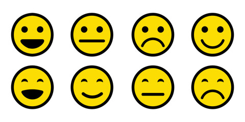 Set of emoticons linear icons. Emoji outline icons. Smile icons cartoon. Stickers emoticon. Vector flat icons for social media.