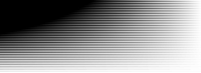 Horizontal thin line halftone gradation texture. Fade straight stripe gradient background. Black lines pattern backdrop. Vanishing parallel stripes wallpaper for overlay, print, cover. Vector