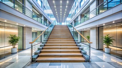 Stairs in a modern office building corridor, stairs, architecture, interior design, corporate, urban