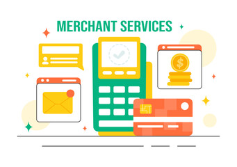 Merchant Services Vector Illustration of a Digital Marketing Strategy with People Referring Businesses and Earning Money Online in a Flat Background