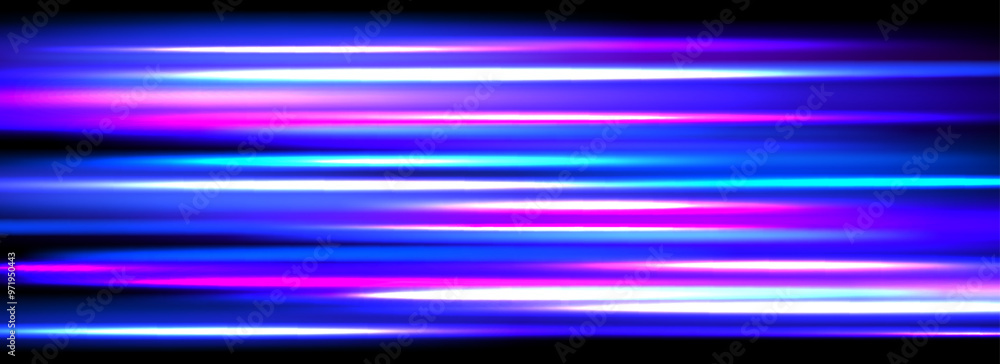 Aufkleber neon glowing horizontal stripes background. blue pink speed light effect. magic trail flare lines te