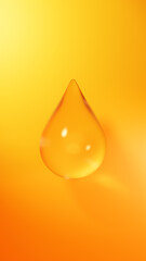 黄色とオレンジ色のグラデーション背景に透明な水滴。3d。（縦長）
