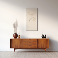Mid Century Modern Sideboard with Wooden Legs and Drawers