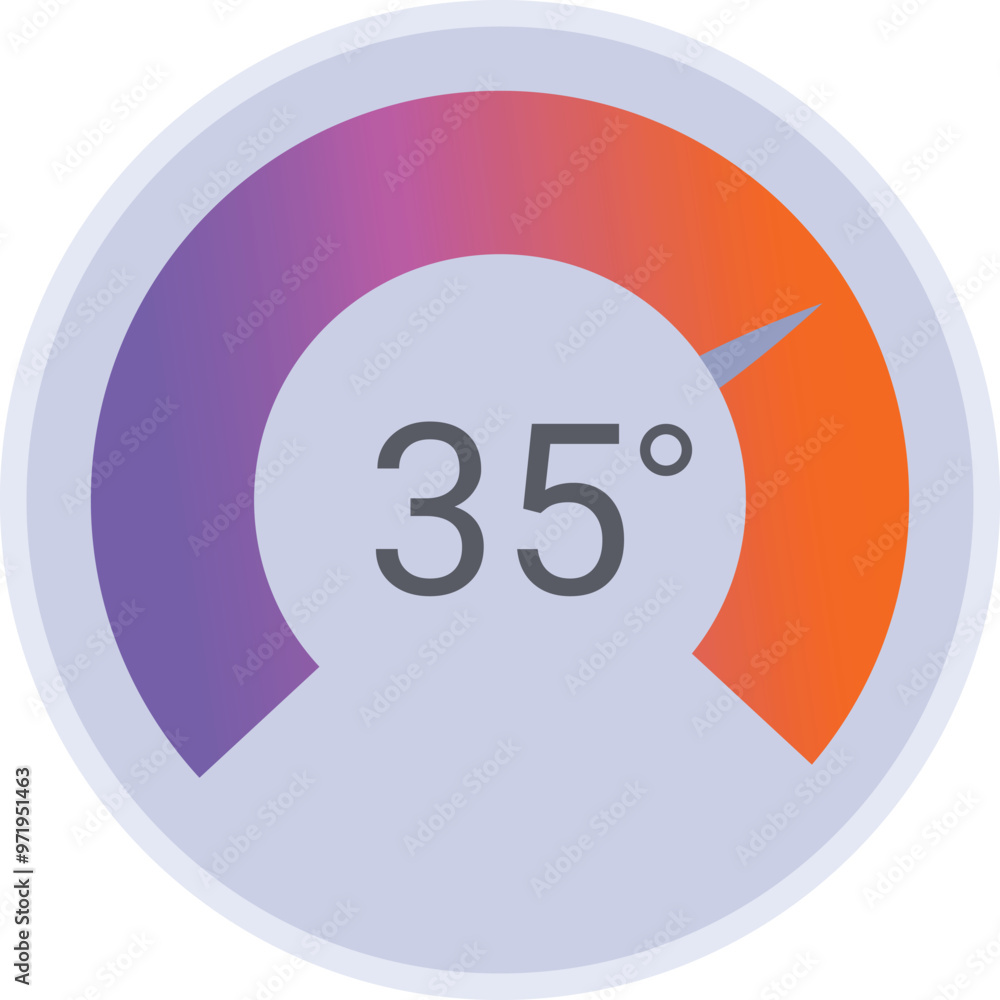 Aufkleber circular temperature gauge indicating a temperature of 35 degrees celsius with a gradient from purpl
