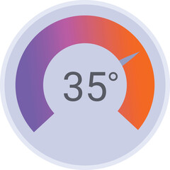 Circular temperature gauge indicating a temperature of 35 degrees celsius with a gradient from purple to orange