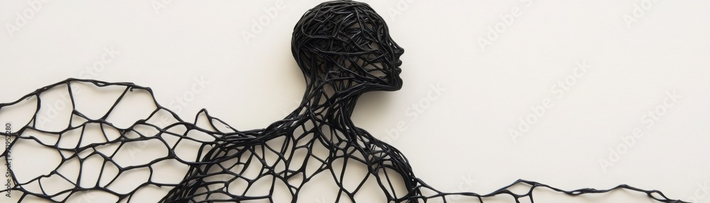 Poster a figure trapped in a web of dark tendrils, representing the entanglement and suffocation caused by 