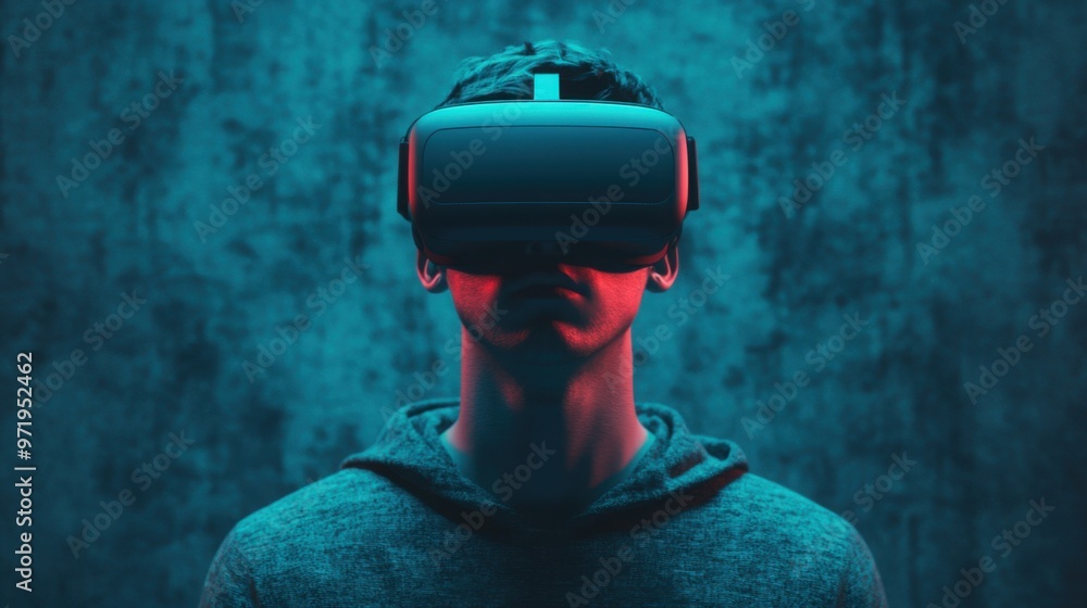 Poster virtual reality art depicting the internal struggle with depression, with ai-driven visuals of sadne