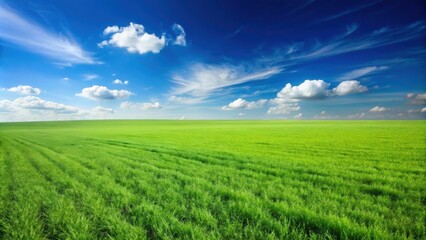 Fototapeta premium Green grass field under a clear blue sky in Kansas , Kansas, green, field, blue sky, grass, nature, landscape, outdoor