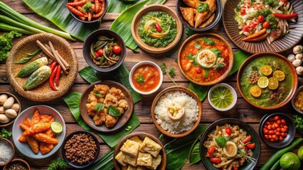 Fototapeta premium Thai food mixed dishes with various flavors and textures , Thai cuisine, Asian food, Thailand, mixed dishes, spices