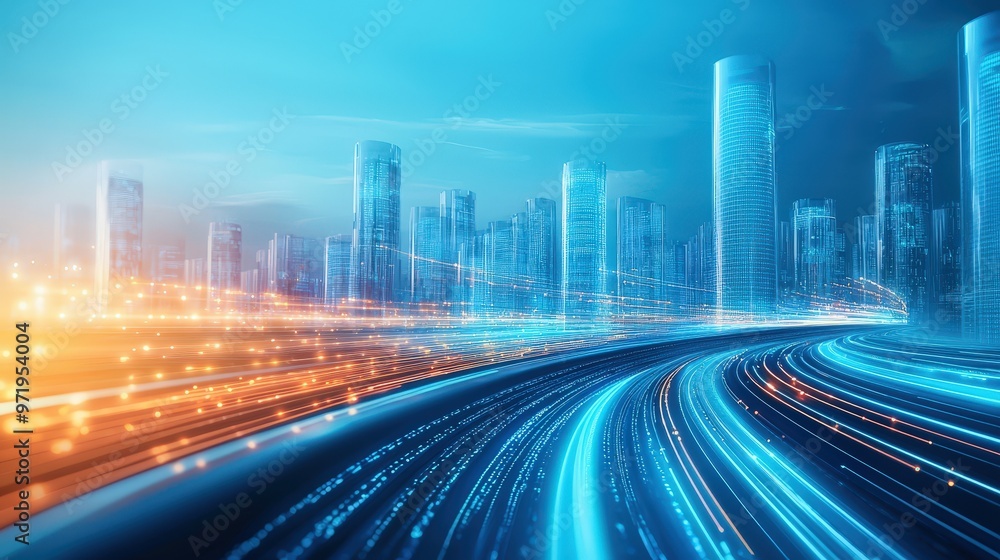 Poster next-generation renewable energy source powering a futuristic city with a unique design