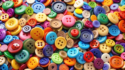 Fototapeta premium A colorful pile of various buttons, sewing, crafts, collection, texture, accessories, fashion, embellishments, assortment, hobby