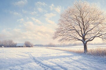 Obraz premium Oil painting capturing the essence of a cold beautiful winter morning
