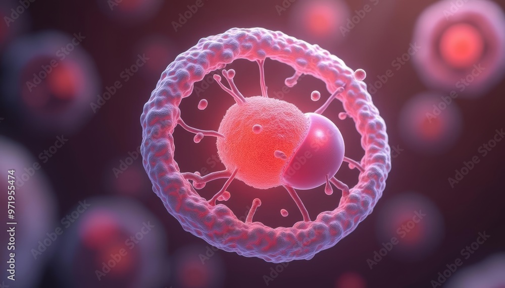 Poster vibrant 3d rendering of a virus particle