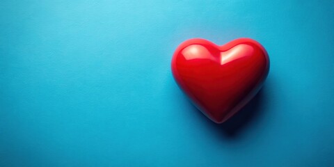 Obraz premium Red heart symbolizing love and passion, on a vibrant blue background, heart, red, love, passion, romantic, valentine