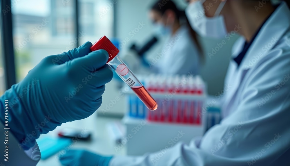Poster precision in action a scientist examining a blood test result