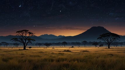 realistic illustration of a beautiful savannah scene